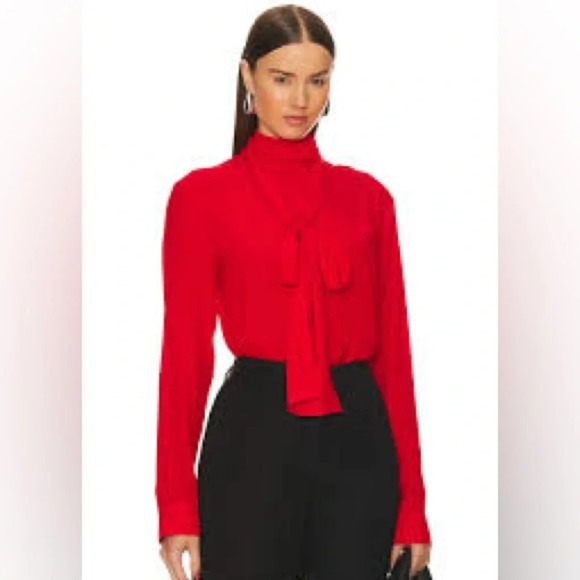 Revolve Rue Sophie Mara Tie Blouse in Scarlet Red Sz M - Picture 1 of 11